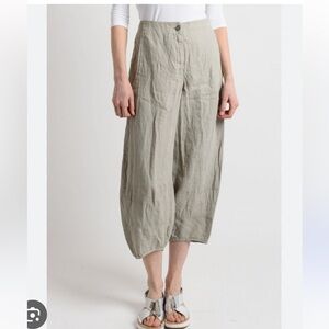 OSKA Linen Crop Wide Leg Pants Size 4 -Small Minimalist Lagenlook Gray/beige C